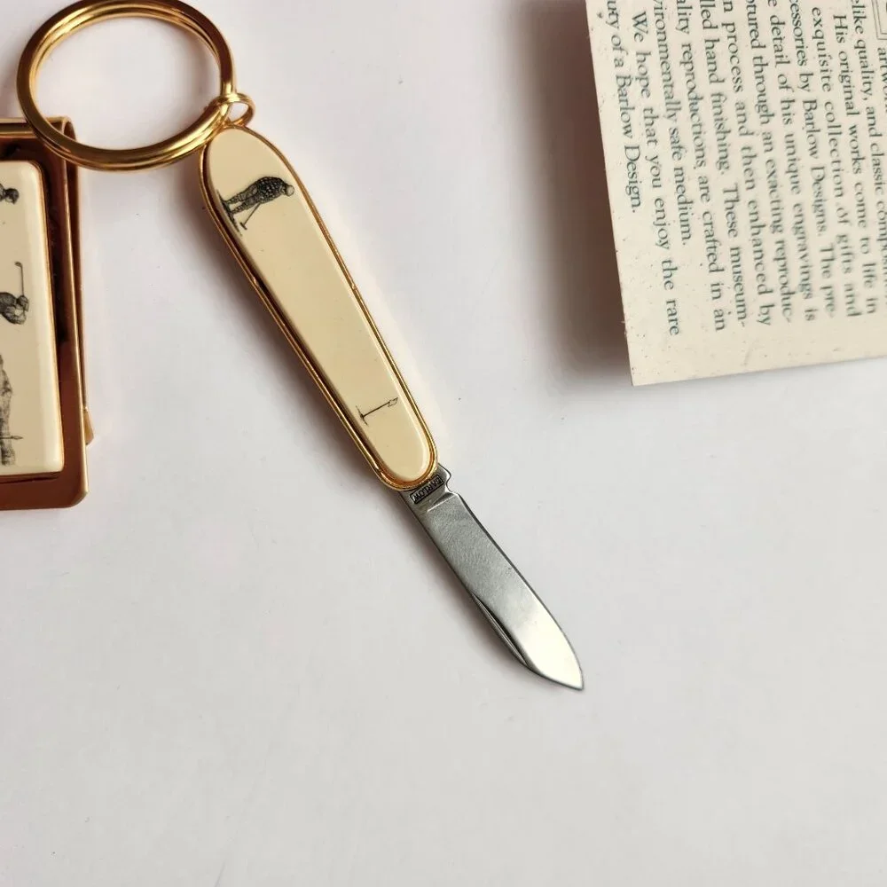 Vintage Barlow Designs Gold Money Clip and Keychain Set With Golfer Design